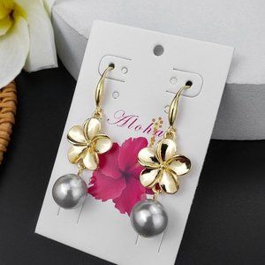 Plumeria Pearl Earrings with cz
